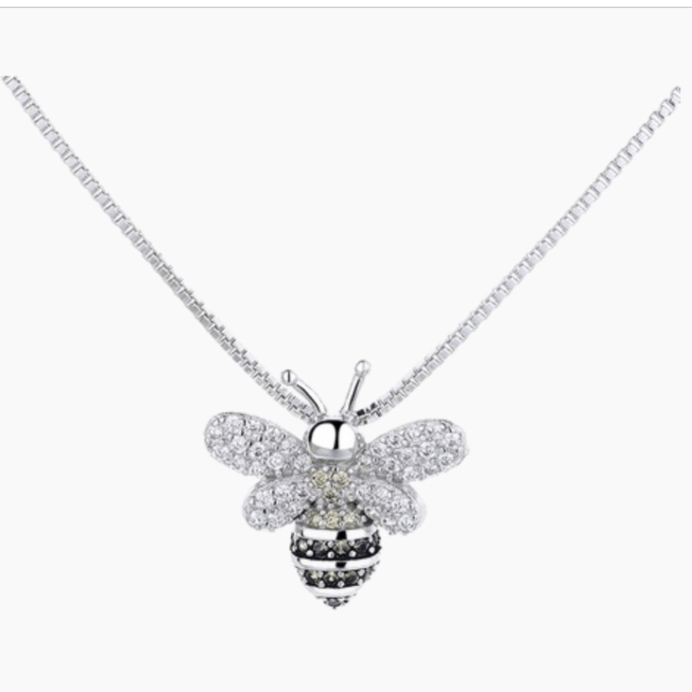 SCARLETT AND ELLA Sterling Silver Bee Pendant Necklace with Crystals w/18” Chain - Picture 7 of 8